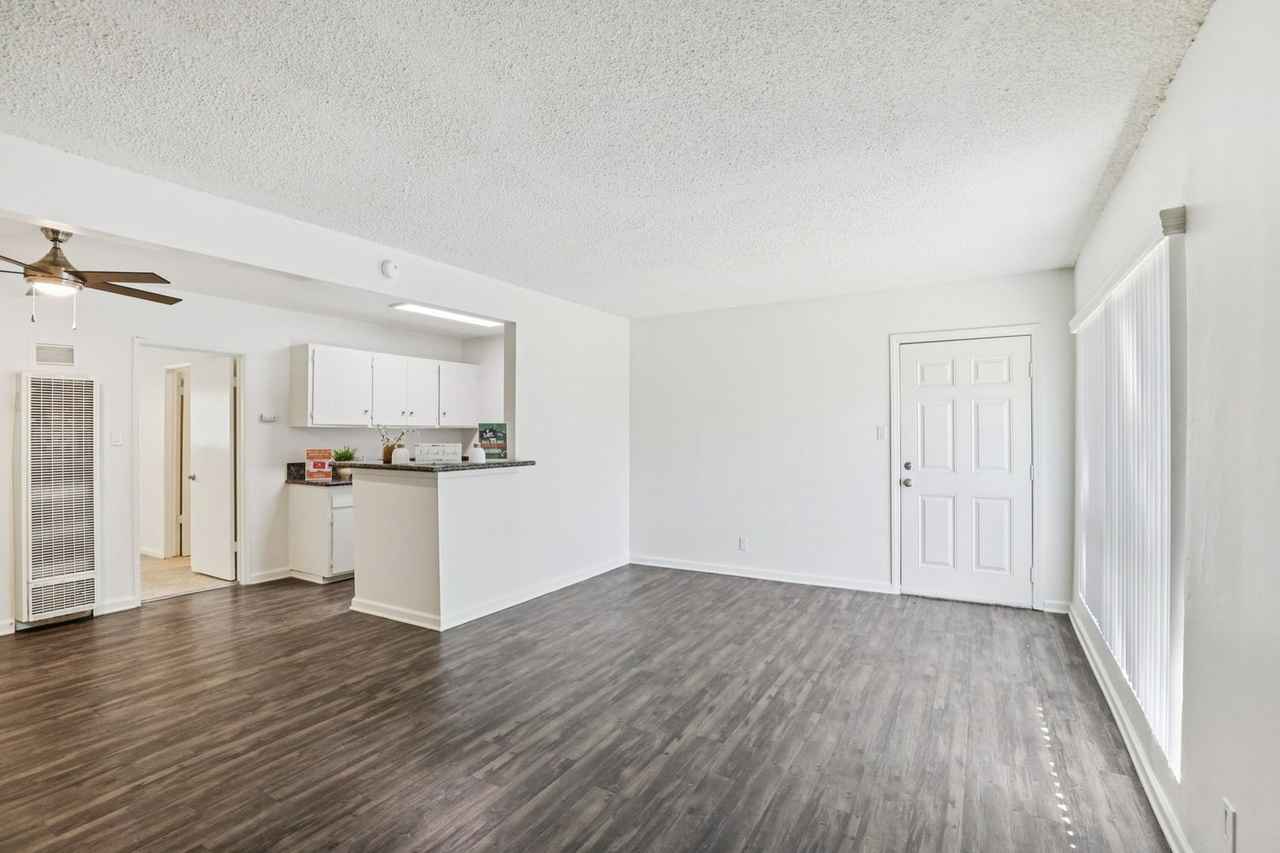 Dresden Place Apartments open concept living room and kitchen layout